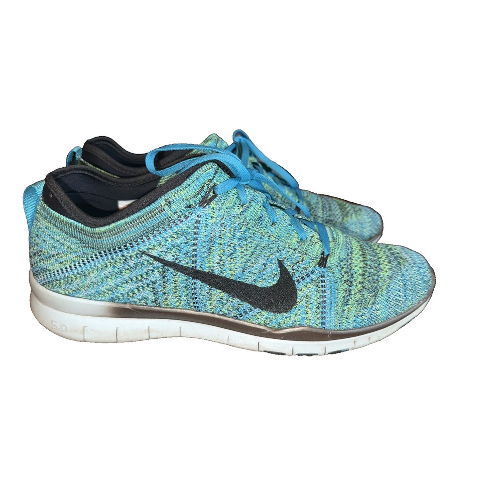 Nike Free TR Flyknit Training Shoes - Women Size 10.5 Green‎ Blue Athletic Shoes - Picture 9 of 10